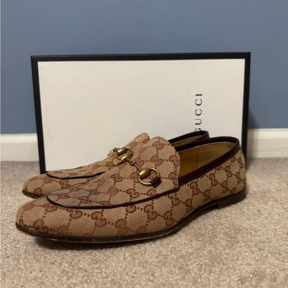 Gucci Men's Tan and Brown Monogram Loafers - Picture 1 of 7